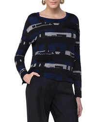 Akris Punto Fringed Jacquard Sweater Blue Pattern
