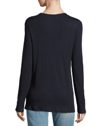 The Row Lorena Long Sleeve Cotton Jersey Pullover Navy