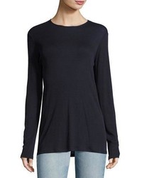 The Row Lorena Long Sleeve Cotton Jersey Pullover Navy