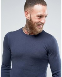 Asos Muscle Fit Cotton Sweater In Navy