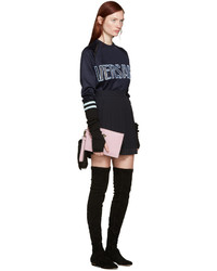 Versace Navy Embroidered Mesh Logo Pullover