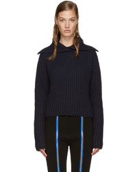 Carven Navy Vented Collar Sweater