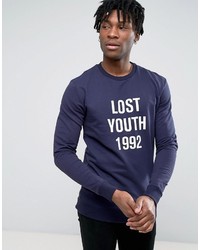 Pull&Bear Sweatshirt With Lost Youth Slogan In Navy