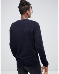 Asos Textured Knit Sweater In Navy