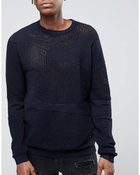 Asos Textured Knit Sweater In Navy
