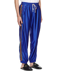 Gucci Blue Shiny Jersey Web Track Pants