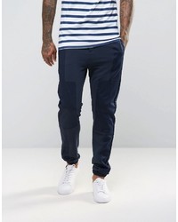 Asos Skinny Joggers With Woven Panels In Navy