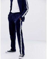 Tommy Jeans Velour Taped Logo Side Track Pants In Navy