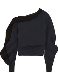 Burberry Asymmetric Off The Shoulder Cotton Blend Sweatshirt Navy
