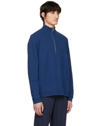 Sunspel Blue Half Zip Loopback Sweatshirt