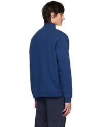 Sunspel Blue Half Zip Loopback Sweatshirt