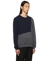 Comme des Garcons Homme Deux Grey Navy Wool Panelled Sweater