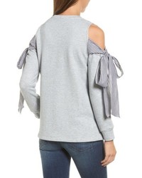 Pleione Petite Cold Shoulder Tie Sleeve Sweatshirt