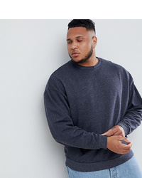 ASOS DESIGN Plus Oversized Sweatshirt With Double Neck In Navy Interest Fabric
