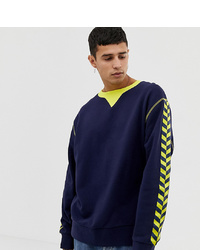 Collusion Regular Fit Navy Sweatshirt With Yellow Taping