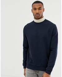 ASOS DESIGN Sweatshirt With Contrast Roll Neck In Navy And Beige