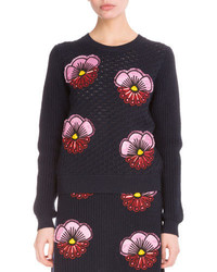 Kenzo Tanami Flower Embroidered Crochet Sweatshirt Midnight Blue