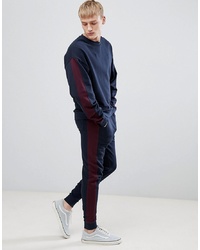 ASOS DESIGN Tracksuit Oversized Sweatshirtskinny Joggers With In Navy And Burgundy Kidney