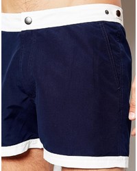Asos Brand Mid Length Swim Shorts In Navy With Fixed Waistband