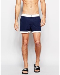 Asos Brand Mid Length Swim Shorts In Navy With Fixed Waistband