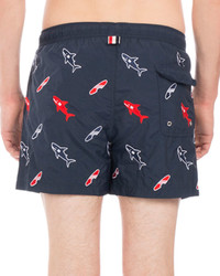 Thom Browne Shark Embroidered Swim Trunks Navy