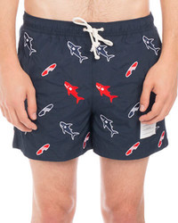 Thom Browne Shark Embroidered Swim Trunks Navy