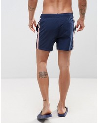 Asos Swim Shorts In Navy With Pink Tape Detail In Short Length