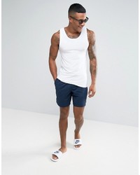 Asos Swim Shorts In Navy With Rubber Triangle Patch In Mid Length
