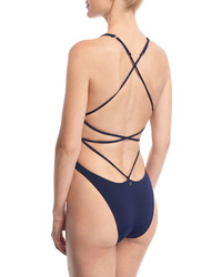 Ale By Alessandra Anja High Leg Strappy Back One Piece Swimsuit Blue