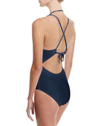Jets By Jessika Allen Perspective Plunge Neck One Piece Swimsuit Blue