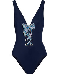 Karla Colletto Iris Lace Up Swimsuit Navy