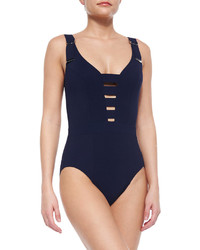Karla Colletto Strappy High Back One Piece Swimsuit Navy