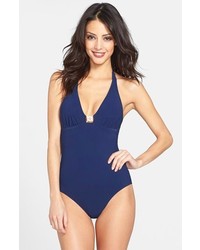 Tory Burch Logo Halter One Piece Swimsuit Tory Navy Small