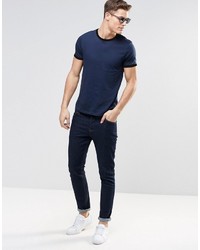 Asos Brand T Shirt With Contrast Neck And Cuff In Navy