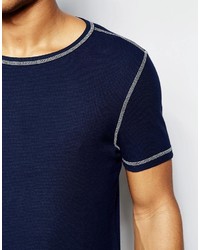 Asos Brand Muscle T Shirt In Fine Waffle With Contrast Flatlock In Navy