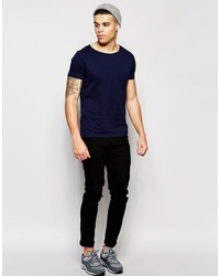 Asos Brand T Shirt With Boat Neck In Navy