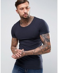 Asos Muscle Fit Scoop Neck T Shirt In Navy