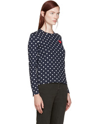 Comme des Garcons Play Navy Polka Dot Heart Patch T Shirt