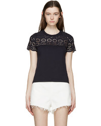 See by Chloe See By Chlo Navy Broderie Anglaise T Shirt