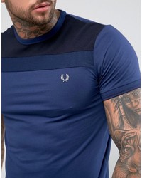 Fred Perry Slim Fit Textured Panel T Shirt Navy