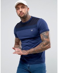 Fred Perry Slim Fit Textured Panel T Shirt Navy