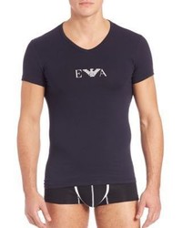 Emporio Armani Stretch Cotton Eagle Logo V Neck T Shirt