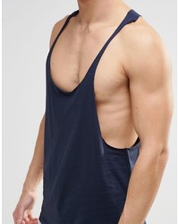 Asos Brand Tank With Extreme Racer Back And Raw Edge In Navy