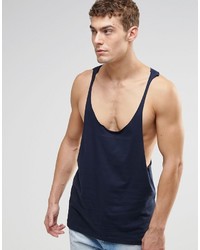Asos Brand Tank With Extreme Racer Back And Raw Edge In Navy