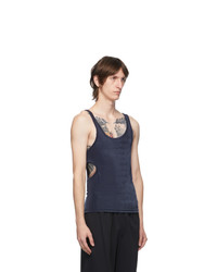 Carlota Barrera Navy Viscose Cut Out Tank Top