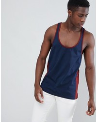ASOS DESIGN Vest With Extreme Racer Back And Contrast Panels In Navy