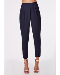 Missguided Louisa Pleat Front Tapered Leg Trousers Navy