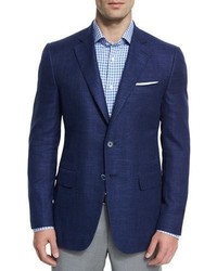 Isaia Gregory Textured Two Button Sport Coat Blue