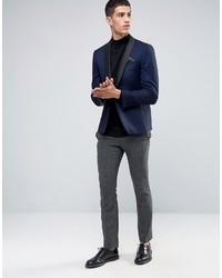 French Connection Textured Navy Tuxedo Slim Fit Suit Jacket