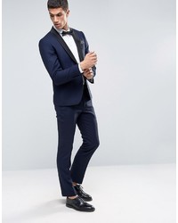 French Connection Textured Navy Tuxedo Slim Fit Suit Jacket
